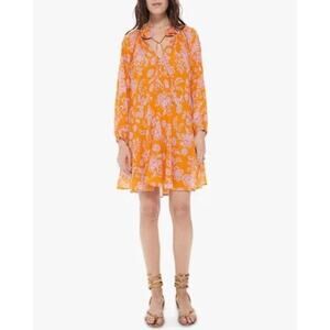 Xirena Tropicana Orange Lola Dress Size Medium Cotton Swing Tie Mini Dress